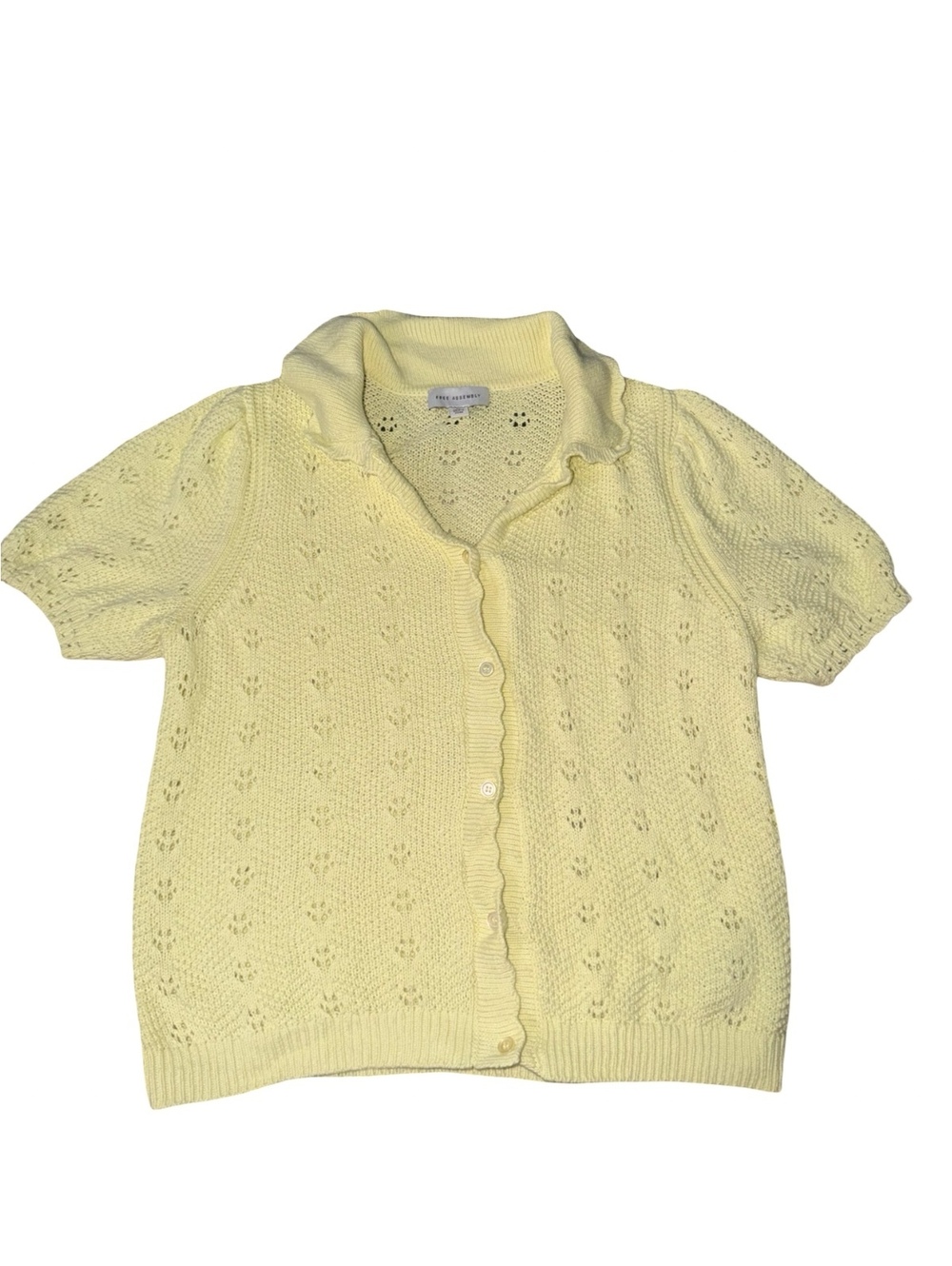 Free Assembly Women’s M Yellow Pointelle Knit Short Sleeve Cardigan Sweater